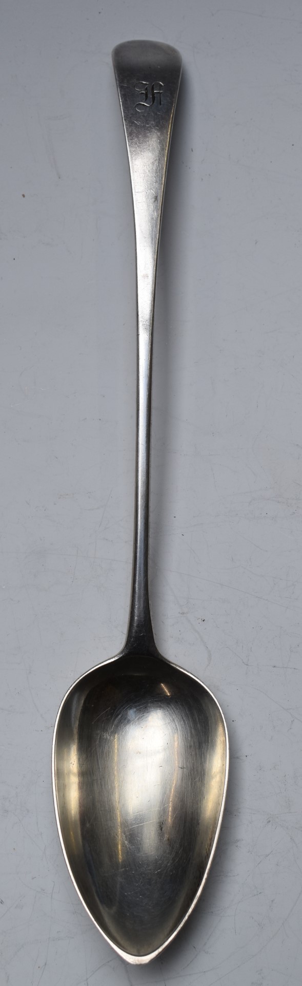 Georgian hallmarked silver Old English pattern basting spoon, London 1801, maker Thomas Wallis II,