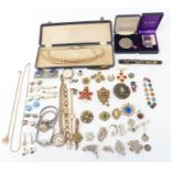 A collection of costume jewellery including watches, vintage paste set brooches, Toledo brooch,