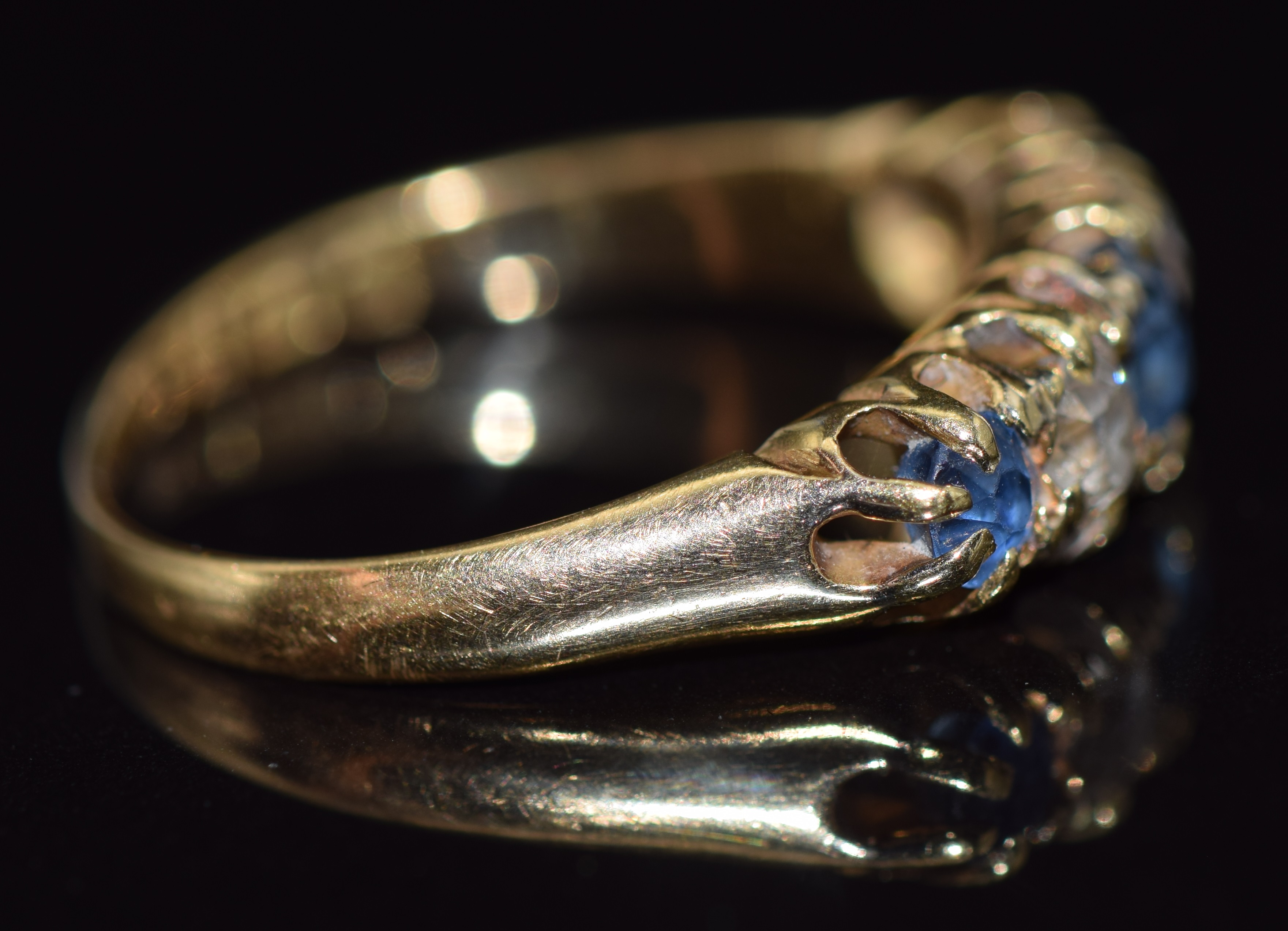 Victorian 18ct gold ring set with old cut sapphires and diamonds, total diamond weight approximately - Image 2 of 3
