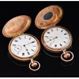 Two gold plated keyless winding pocket watches one Elgin full hunter with inset subsidiary seconds