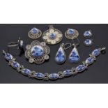 A suite of filigree and Delft jewellery comprising ring, pendants, brooch, etc