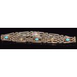 Edwardian 9ct rose gold bracelet set with seed pearls and turquoise, 9.7g