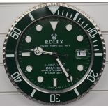 Rolex Oyster Perpetual Date Submariner shop display or advertising wall clock with date aperture,