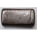 Georgian hallmarked silver snuff box, with hinged lid, London c1800, maker William Pugh, length 5.