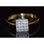 An 18ct gold ring set with 16 princess cut diamonds, total diamond weight approximately 0.5cts, size