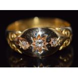 Edwardian 18ct gold ring set with three diamonds, Chester 1905, 3.1g, size K/L