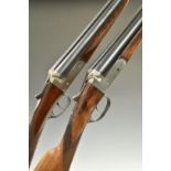 Two Spanish 12 bore side by side shotguns, one Master with chequered grip and forend, double trigger