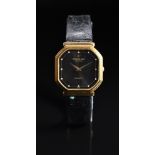Raymond Weil ladies wristwatch ref. 5738 with gold dauphine hands, clear stone markers, black