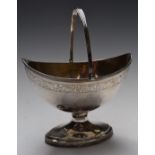 Georgain hallmarked silver oval swing handled basket with engraved decoration, London 1796, maker