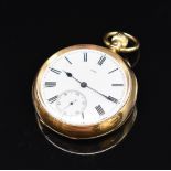 Army & Navy 18ct gold keyless winding open faced pocket watch with inset subsidiary seconds dial,