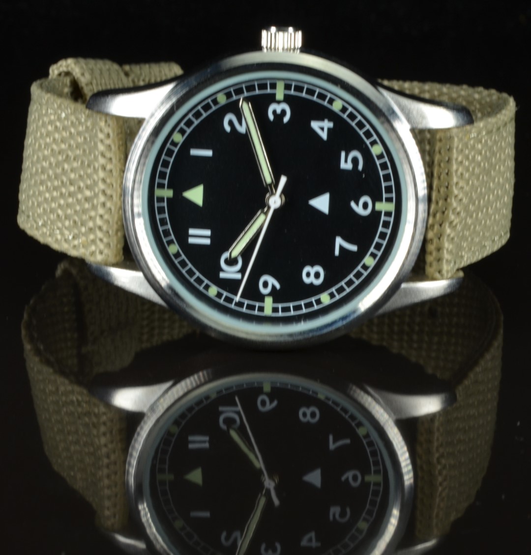 British RAF military style wristwatch with luminous hands and hour markers, white Arabic numerals, - Image 2 of 3