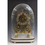 Victorian twin fusee brass skeleton clock with Roman silvered chapter ring decorated with crescents,