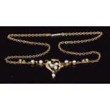Edwardian 9ct gold necklace set with opal cabochons and seed pearls, 6.6g, 44cm long