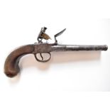 L Parr Queen Anne flintlock double barrelled side by side pistol with silver wire inlaid walnut