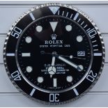 Rolex Oyster Perpetual Date Submariner dealer's shop display or advertising wall clock with date