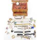 A collection of costume and other jewellery including silver necklace, watch strap and ring, 9ct