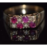 A 9ct gold ring set with rubies and diamonds,3.2g, size R
