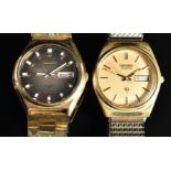 Two Seiko gentleman's wristwatches, automatic ref. 6309-8060 with day and date aperture, two-tone