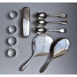 Three Victorian fiddle pattern hallmarked silver table spoons comprising a pair and one other,