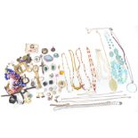 A collection of costume jewellery including banded agate stud, silver, Charles Horner button hook,