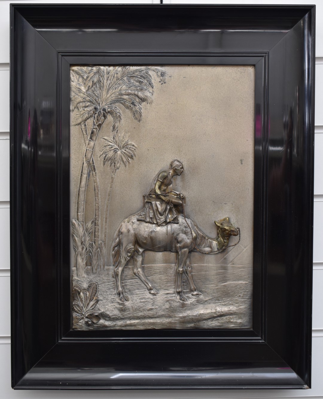 Pair of framed WMF silver plated panels with relief decoration, one depicting a man on camel below - Image 2 of 4