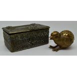 Novelty bronze or similar bird with swivel compartment to rear having filler to base, together