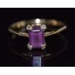 A 9ct gold ring set with an emerald cut amethyst,1.4g, size N