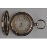James Joseph Hicks of London pocket barometer with blued hand and signed silver dial, case
