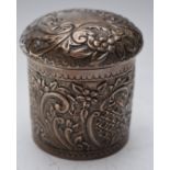 Victorian hallmarked silver pot with embossed decoration, Birmingham 1896, maker's mark
