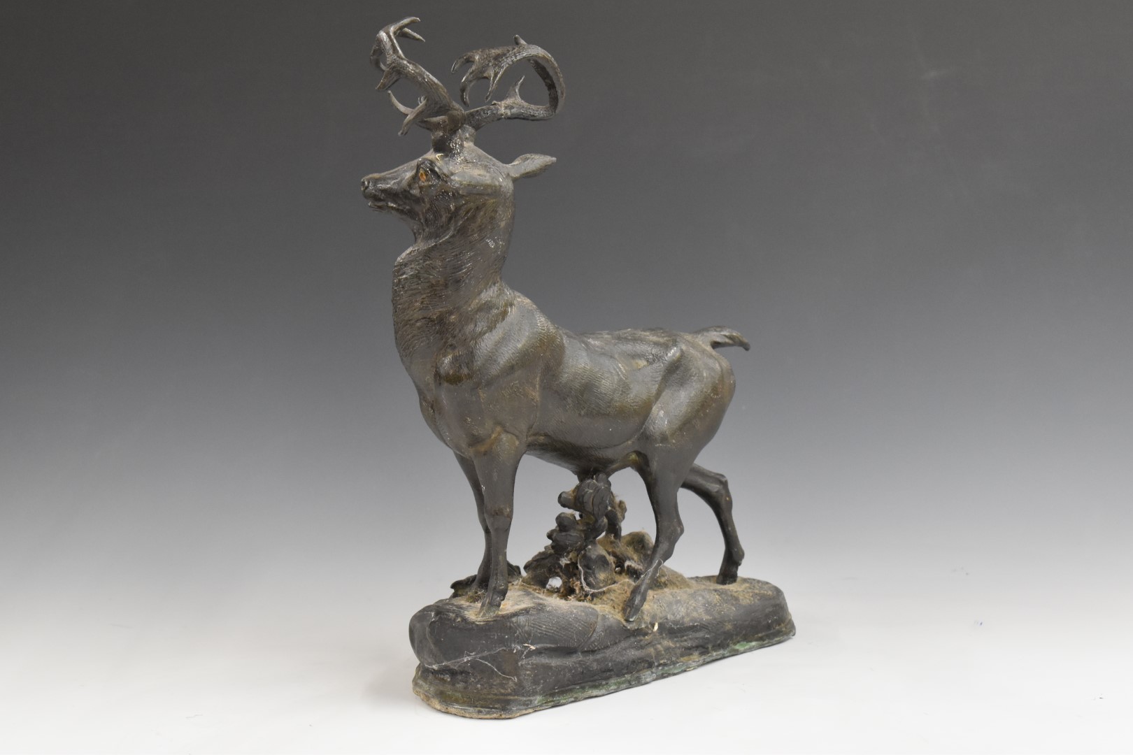 Spelter study of a stag on naturalistic base, H40cm - Image 3 of 6