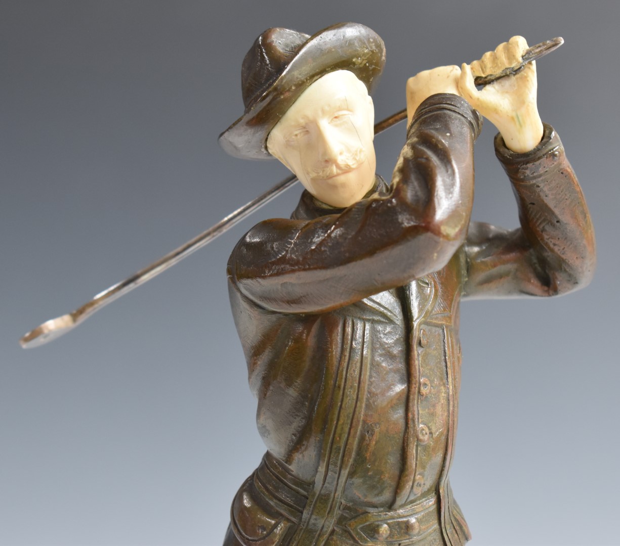 Early 20thC bronze and ivory figure of an Austrian or similar gentleman golfer in the manner of - Image 7 of 7