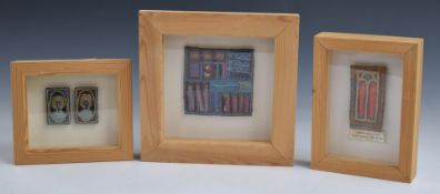 Anne Stevenson, three stumpwork embroideries in frames, largest 10 x 10cm