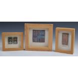 Anne Stevenson, three stumpwork embroideries in frames, largest 10 x 10cm