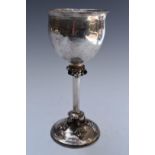 George V Arts and Crafts hallmarked silver goblet with amethyst cabochons to stem, Chester 1924,