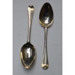 Pair of George II bottom hallmarked silver Hanoverian pattern table spoons, London 1757, maker James