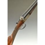 John Hughes & Son 12 bore side by side shotgun with engraved lock, trigger guard, underside, fences,