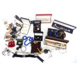 A collection of jewellery including vintage earrings, necklaces, brooches, Sheaffer pen, etc