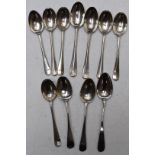 Eleven Georgian and later hallmarked silver teaspoons including eight rat tail examples, two