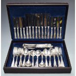 Silver plated six place setting canteen of King's pattern cutlery, width of case 46cm