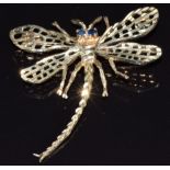 A 9ct gold dragonfly brooch with sapphire eyes,4.4g, 3.8 x 3.5cm