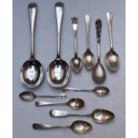 Hallmarked silver and white metal cutlery to include pair of serving spoons and various smaller