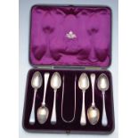 Cased set of Victorian bright cut hallmarked silver teaspoons and sugar tongs, London 1797, maker