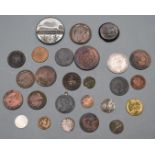 A small collection of interesting coins and tokens etc, 18thC onwards, some silver including