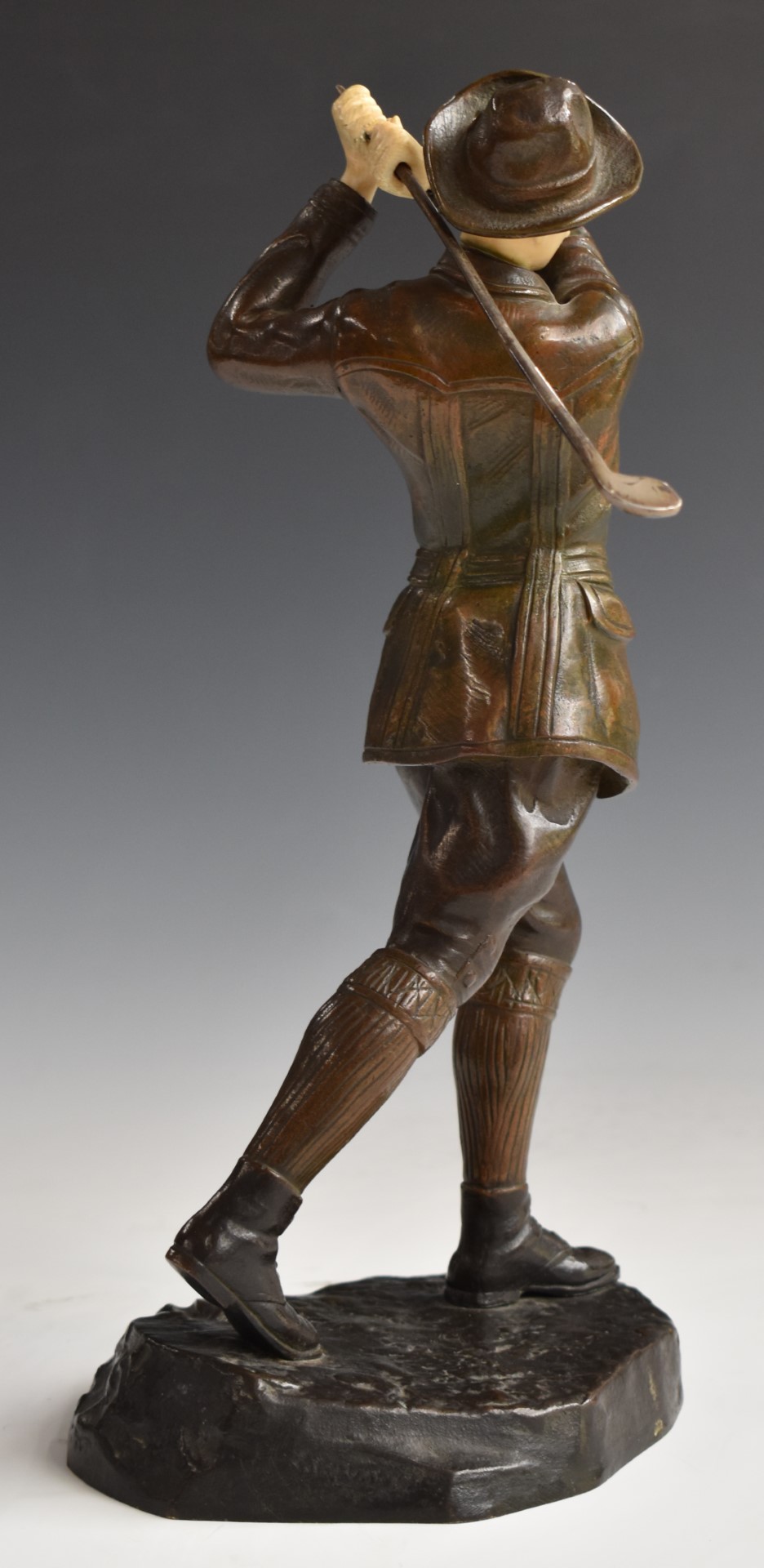 Early 20thC bronze and ivory figure of an Austrian or similar gentleman golfer in the manner of - Image 3 of 7