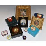 A collection of 19thC and later enamel boxes including Halcyon Days, continental example with