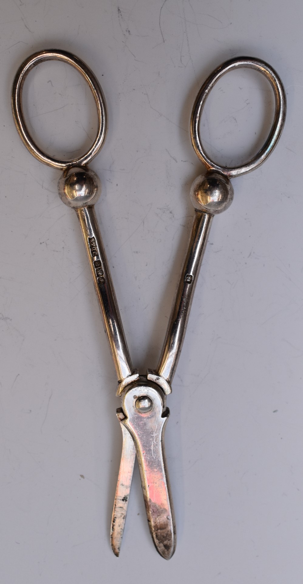 George V hallmarked silver pair of grape scissors, Sheffield 1922, maker James Dixon & Sons Ltd, - Image 2 of 3