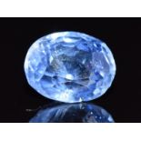 A loose oval cushion cut natural untreated Ceylon sapphire of approximately 3.87 ct with Gem & Pearl