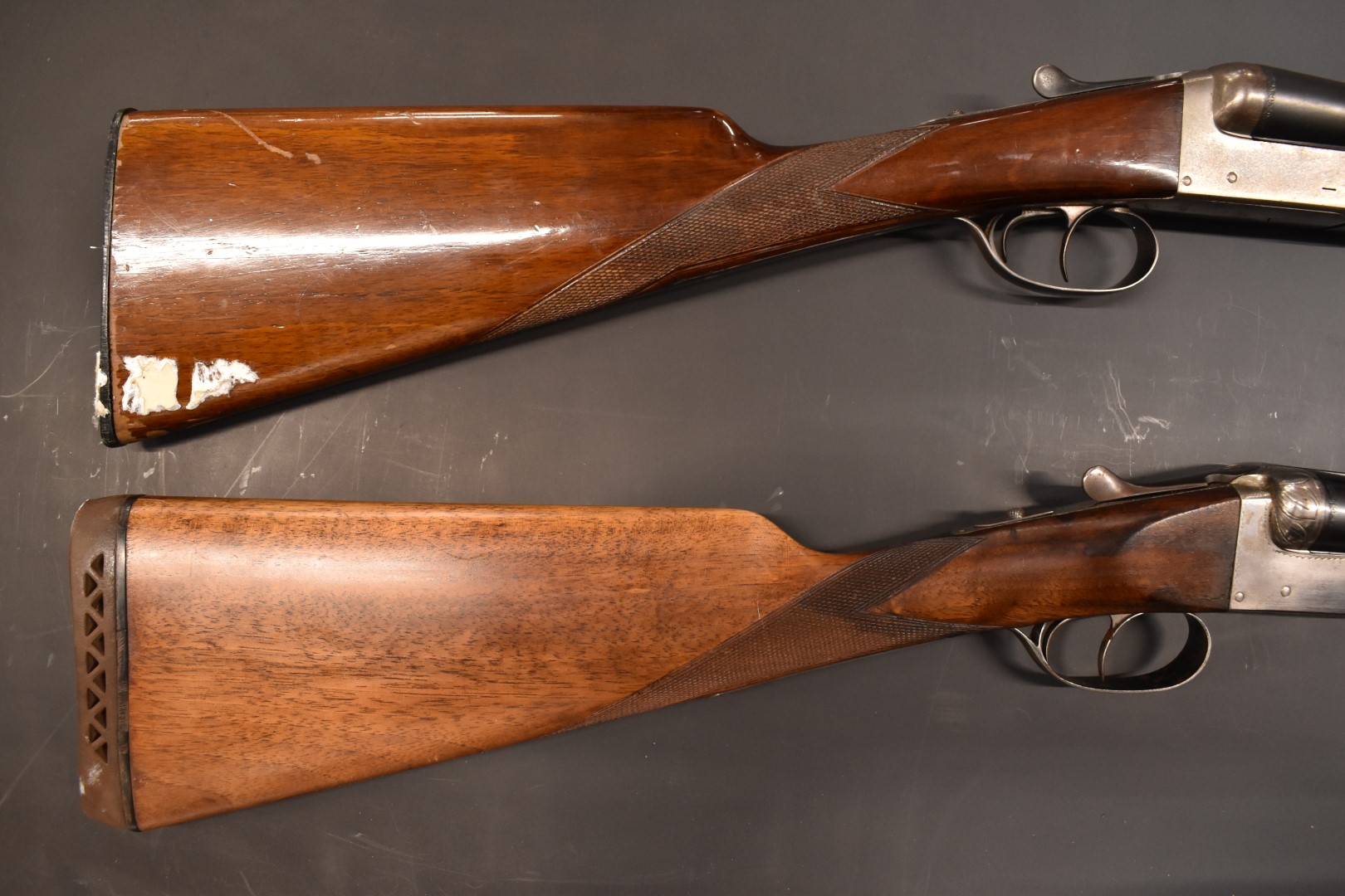 Two Spanish 12 bore side by side shotguns, one Master with chequered grip and forend, double trigger - Image 4 of 9