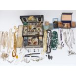 A collection of costume jewellery including Toledo brooches, antique necklaces, vintage brooches,