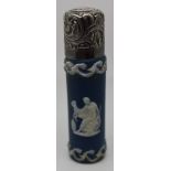 Victorian hallmarked silver lidded Wedgwood or similar porcelain scent bottle, Birmingham 1989 maker